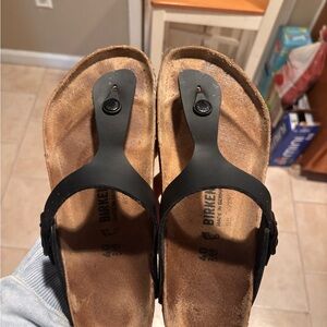 Birkenstock Black Thong Sandals with Suede Footbed